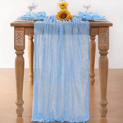 Baby Blue Cheesecloth Table Runner 4 Pack Fall Table Runners Boho Gauze 120 Inches Light Blue Cheese Cloth Fall Table Decorations for Thanksgiving Wedding Bridal Baby Boy Shower Party