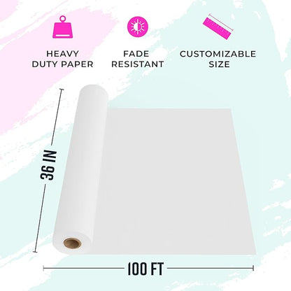 Bryco Goods White Kraft Paper Roll - 36” x 100’ (1200”) - Made in USA - Banner Paper for Painting, Easel Use, Bulletin Boards, Wall Décor, Gift Wrapping, and Children's Projects