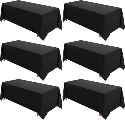 VidaFete Table Cloth 6 Pack 90 * 156inch Rectangle Tablecloth Polyester, Stain Wrinkle Resistant Polyester Dining Table Cover for Kitchen Dinning Party Wedding Rectangular Tabletop Decoration(Black)