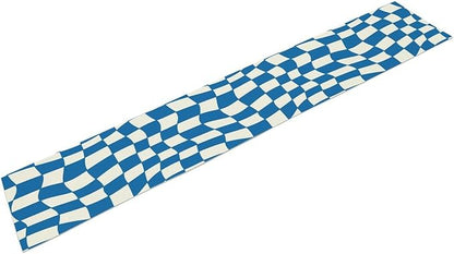 Table Flag Retro Plaid 60s70s Blue Plaid Table Flag Kitchen Restaurant Decoration Suitable for Indoor and Outdoor Festival Home Wedding Party Table Flag 13x70