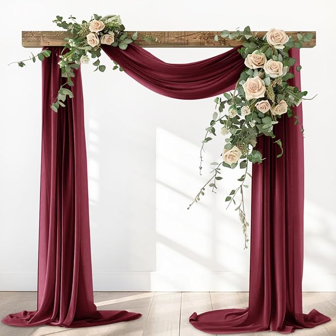 Burgundy Red Fall Elegant Arch Draping Fabric Thankgiving Outdoor 1 Panel 29" × 20Ft Sheer Chiffon Curtain Drapes for Wedding Ceremony Birthday Party Garden Brunch
