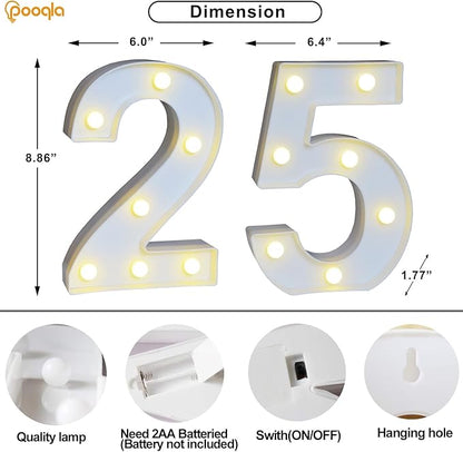 Pooqla 25th Birthday Decorations for Her Him, 35 Colors LED Light Up Numbers with Remote, Multicolor Marquee Numbers for Party Backdrop 25th Anniversary Decor Birthday Gifts for Women, Number 25