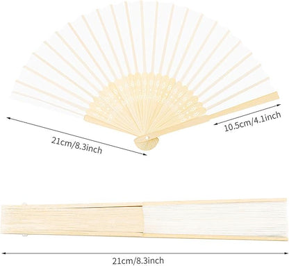 URATOT 24 Pieces White Folding Fans Silk Bamboo Folding Fans Handheld Fan for Wedding, Party Decoration