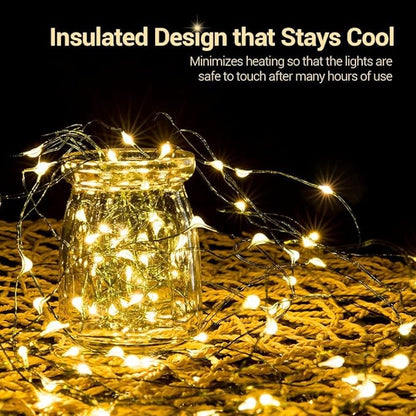 MASHANG Christmas Lights Battery String Lights 33FT 100 Micro LEDs Starry Lights Fairy Lights Firefly Lights with Dark Green Copper Wire for Christmas Tree, Wreath, DIY, Holiday(Warm White, 2 Pack)