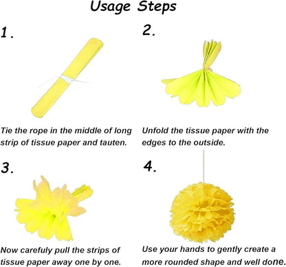 Hanging Paper Fan Set, Tissue Paper Pom Poms Flower Fan and Honeycomb Balls for Birthday Baby Shower Wedding Festival Decorations - Yellow