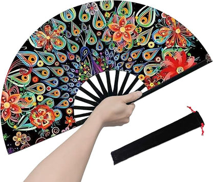 Boots on The Ground Fan, Large Folding Hand Fan for Women and Men, Popping Fans for Line Dancing for Raves, EDM, Dance Party, and Home Decoration