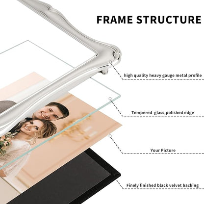 8 x 10'' Premium Alloy Silver Photo Frame with 5x7'' Mat - Luxury Hi End Display Picture Frames 5x7'' with Black Velevt Back