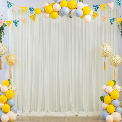 10x10ft Ivory Tulle Backdrop Curtain for Parites, Sheer Backdrop Curtains for Wedding Baby Shower Birthday Party Photo Shoot Decorations