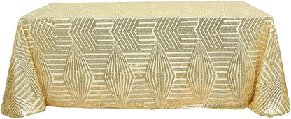 Efavormart 90"X132" Gold Sparkly Sequin Geometric Tulle Rectangular Tablecloth