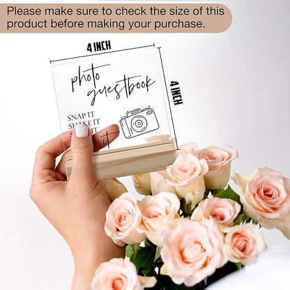 Wedding Guest Book Desk Decor, Acrylic Wedding Signs, Guest Book WeddingReception, WeddingDecor, Photo GuestBook Acrylic Plaque Sign with Wood Stand for WeddingReception Table Decor
