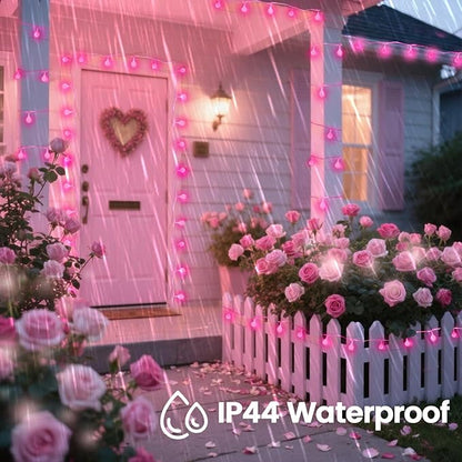 100LED Pink String Lights Outdoor Indoor for bedroom, 43FT Connectable Globe String Lights with Timer, 13 Modes Fairy Light Plug in Waterproof for Anniversary Valentines Party Christmas Decorations
