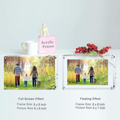 Boxalls 6x8 Inches Acrylic Picture Frame, Double Sided Clear Frameless Photo Frame with Magnetic Desktop Transparent