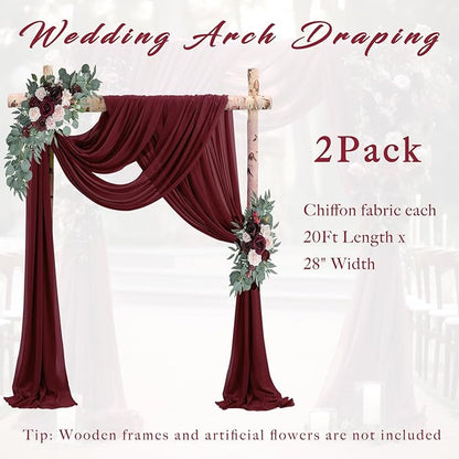 20Ft Length x 28" Width Wedding Arch Draping Fabric 2 Panels Burgundy Arch Drapes Chiffon Fabric Sheer Curtains Backdrop for Party Decorations Wedding Ceremony Bridal Ceiling Stage Reception Decor