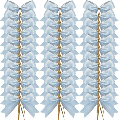 50pcs 3.5" Light Blue Satin Ribbon Bows Twist Ties Bows Wine Bows Tie with Fish Tail Cutting (Lt.Blue)
