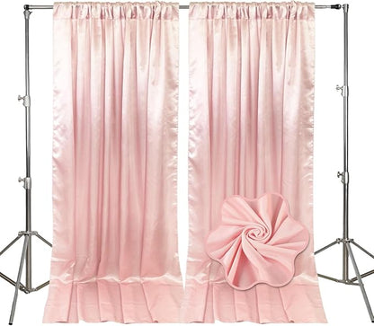 10ft x 10ft Ligt Pink Backdrop Curtains for Parties, Fabric Satin Background Curtain with Rod Pockets for Weddings, Birthday, Baby Shower, Photography, Graduation Party Backdrop Drapes, 2 Panels