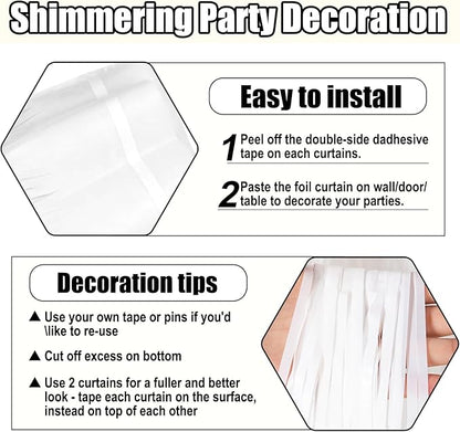6 Pack White Foil Fringe Curtain Backdrop, 3.28Ft x 8.2Ft Metallic Tinsel Foil Fringe Streamer Curtains for Photo Booth, Birthday, Wedding, New Year Party Decorations