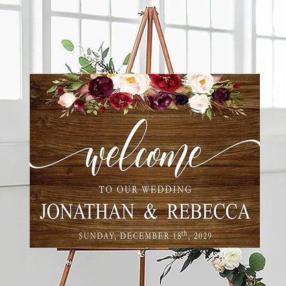 Custom Wedding Welcome Sign, Rehearsal Dinner Sign, Rustic Wedding Decorations For Ceremony, Sweets Sign For Wedding, Wedding Memorial Sign, Greenery Floral Theme Wedding Sign