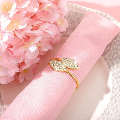 Hotop 300 Pcs Napkin Rings Gold Table Decorations, Elegant Bling Leaves Napkin Rings, Rhinestone Guest Towels Buckle for Wedding Gold Party, Thanksgiving Christmas Dinner Banquet Table Decoration