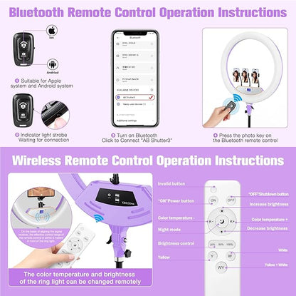 Ring Light 22inch Kit: Ring Light Tripod for iPhone ipad, with 75" Tripod/LCD Display/2 USB Ports Overhead Phone Mount for Video Recording, Zoom Meeting,YouTube,TikTok (Purple)