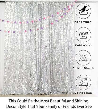 ShinyBeauty Sequin Curtains Silver 4FTx8FT Sequin Photo Backdrop Silver Sequin Backdrop Curtain Glitter Photography Backdrop Bridal Shower Backdrop for Wedding Party Decor