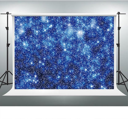 YongFoto Blue Glitter Backdrop 20x10ft Silver Light Spots Navy Blue Sequin Bokeh Photography Background Birthday Bridal Shower Wedding Photography Background Party Banner Decor Portraits Photoshoot