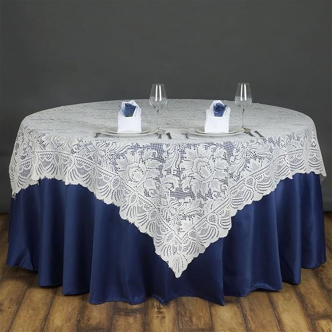 Efavormart 90" x 90" Ivory Square Lace Table Overlay for Wedding Catering Party Table Decorations