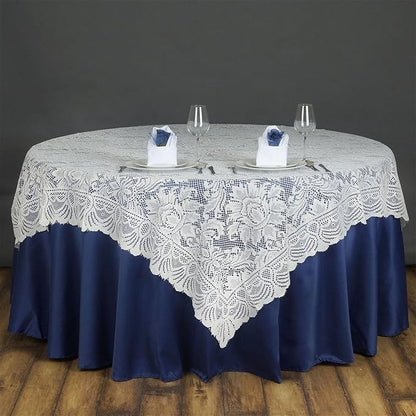 Efavormart 90" x 90" Ivory Square Lace Table Overlay for Wedding Catering Party Table Decorations