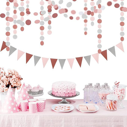 Rose-Gold Pink Silver Party Decorations - 52Ft Paper Streamer Women Girls Happy Birthday Decoration Baby Bridal Shower Garland Bachelorette Banner Engagement Brunch Mothers Day Decor