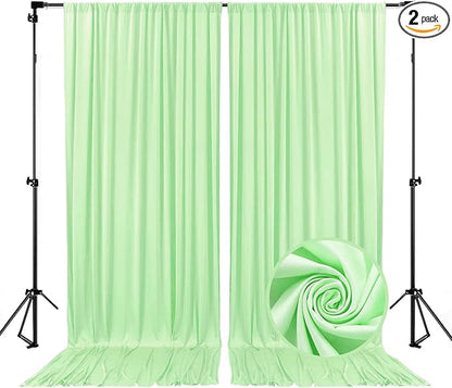 10 x 7 Feet Light Green Backdrop Curtain for Partie, Background Curtains for Photoshoot, Birthday, Wedding, Halloween, Thanksgiving, Christmas, New Year Party Decorations 5Ft x 7Ft, 2 Panels