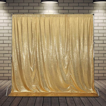SquarePie Sequin Backdrop Less See Through Thick Background for Photography Glitter Curtain Party 7FT x 7FT Gold