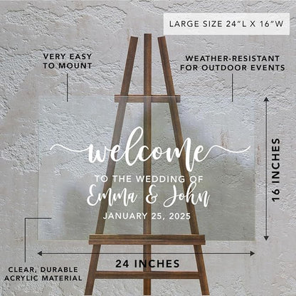 Andaz Press Custom Large Wedding Acrylic Sign, 16 X 24 Inches, Script Welcome, Personalized Sign, Welcome Sign For Modern Wedding Theme Wedding Welcome Sign Bienvenidos A Nuestra Boda