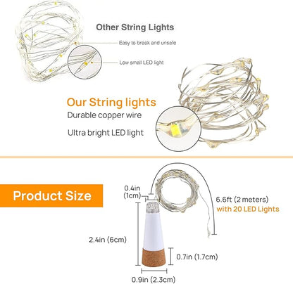 Wine Bottle Lights with Cork Switch for Liquor Bottles 4 Pack Rechargeable Battery Operated 20 Led Bottle Stopper Warm String Fairy Lights Indoor Christmas Wedding Halloween Decorations