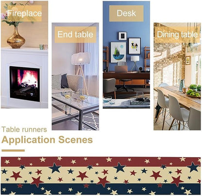 Memorial Day Table Runner, 4th of July American Patriotic Independence Day Stars Stripes Print Table Runne for Summer Holiday USA Home Decoration Party,13x90inch