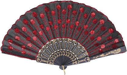QIRMIZI 30 Pack Fabric Folding Handheld Fans, Perfect for Weddings, Parties, and Dancing,Red