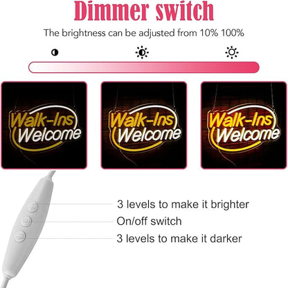 Walk-Ins Welcome Neon Sign, Neon Sign For Wall Decor, Yellow + white Led Signs Usb Powered, Living Game Room Decor, For Bedroom Restaurant Bar Hotel Shop Party Birthday(16.5x9.4in)