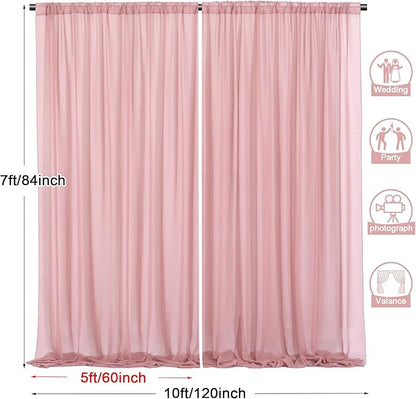 PARTISKY 10x7ft Dusty Rose Chiffon Backdrop Curtains, Wrinkle-Free Sheer Fabric Photo Drapes for Wedding Ceremony Arch Birthday Baby Shower Photography Stage Decor 5X 7ft, 2 Panel