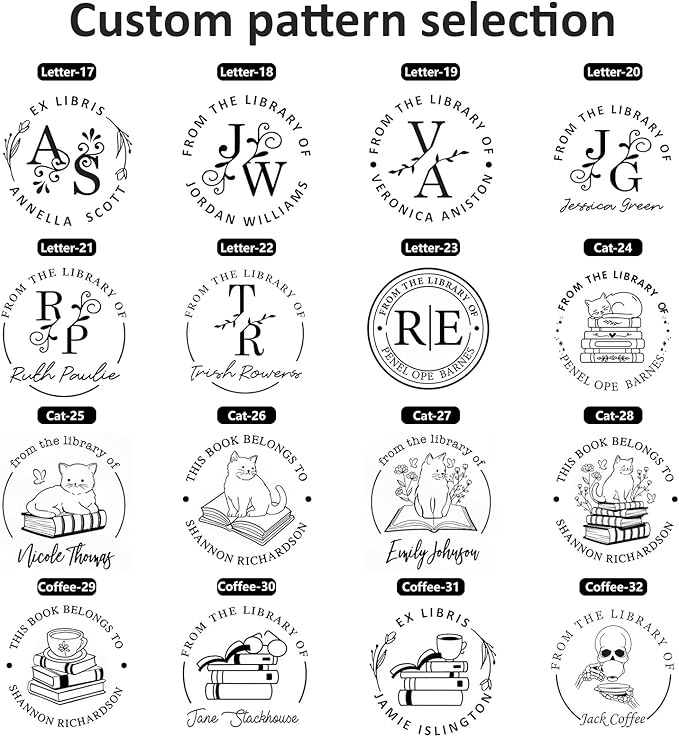 Personalized Book Embosser - Custom Ex Libris Stamp for Bookplates, Library & Home Collections, Embossing Tool Gifts for Book Lovers, Readers (Letter-13)