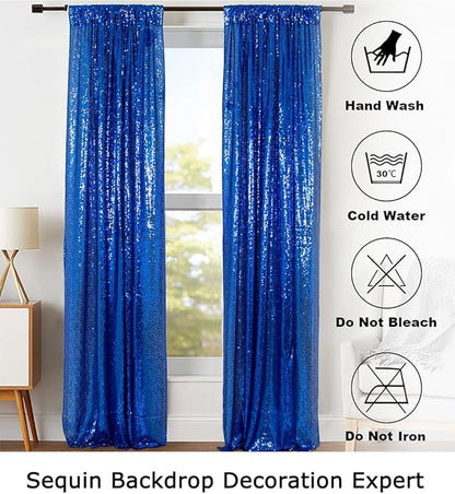 ShinyBeauty Royal Blue Sequin Curtains 2FTx8FT - 4 Panels Sparkly Backdrop for Photo Shoots, Baby Showers, Parties & Events - Elegant & Durable Glitter Background