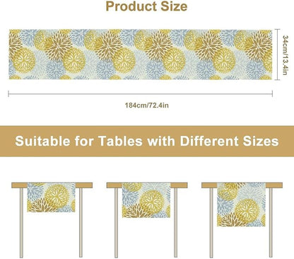 Flowers Table Runner,Spring Summer Floral Pattern Seasonal Farmhouse Kitchen Dining Table Home Party Decoration 13x72 Inch