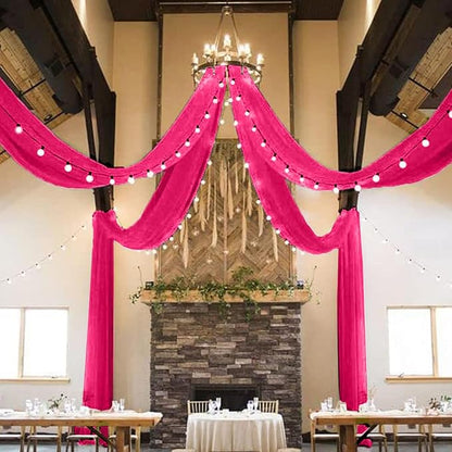 MODFUNS Hot Pink Ceiling Drapes for Weddings 5x30ft 2 Panels Sheer Chiffon Ceiling Draping Fabric Fuchsia Sheer Draping Tulle Swag Curtain for Wedding Party Stage Prom Banquet Decoration