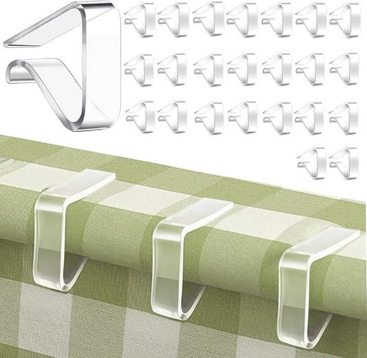 24 Pcs Clear Table Cloth Holder Clips for Thick Tables, Plastic Tablecloth Clips for Outdoor Tables, Picnic Table Cover Clips Clamps for Wind, Table Cloth Clips for Party Camping Christmas Birthday S