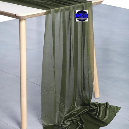 MDS Halloween Chiffon Table Runner - 20 Pack, 29 x 170 Inches, 14ft Each - Sheer Spooky Table Runners for Haunted House Parties, Trick-or-Treat Tables, Witchy Décor, Wedding & Events - Olive Green