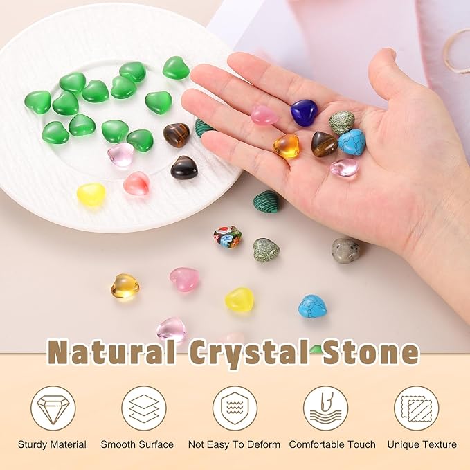 PATIKIL 20 Pcs Natural Heart Shaped Crystal Stone, 0.6 Inch Mini Polished Love Gemstone Crystal, Pocket Rock Engraved Worry Stones for Women Gifts Meditation, Cyan Blue