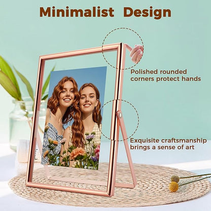 Rose Gold Floating Frame, 5"x7", Vertical, For Picture 4x6, 3.5x5, 2x3, Tabletop Use, Classy Gift For Anniversary, Wedding or Birthday