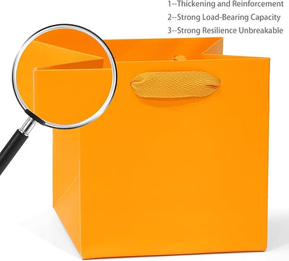 Orange Square Kraft Paper Bags with Handles - Large Square Bottom Gift Box for Party Favor, Birthday Gift Bags (Orange, 10 x 10 x 10 in, 10 CT)