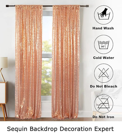 ShinyBeauty Sparkle Backdrop Curtain Rose Gold 2 Panels Set Photo Backdrops 2FTx8FT Sequin Curtains for Birthday Party Pack of 2-1220S