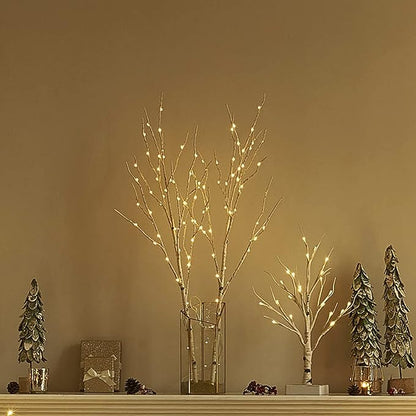 BAOLITVINE Birch Branch Lights with Timer Battery Operated 100 LED Fairy Lights, Lighted Willow Branches 32IN for Home Bedroom Fireplace Christmas Decoration Inside Outdoor
