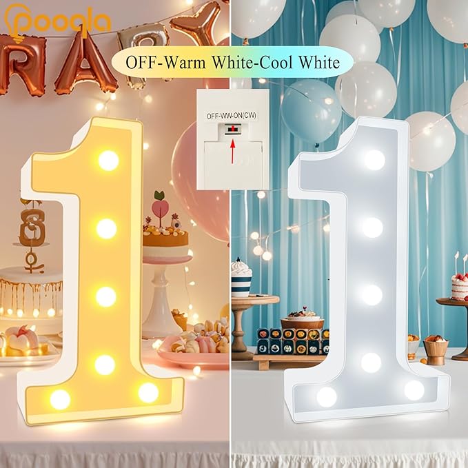 Pooqla 18th Birthday Decoration for Girls Boys, Decorative LED Light Up Numbers, Marquee Numbers 18 Sign for Party Backdrop 18th Wedding Anniversary Decor, Warm White and Cool White Number 18