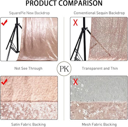 SquarePie Sequin Backdrop Not See Through Thick Background Glitter Curtain for Party 6FT x 6FT Rose Gold