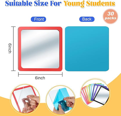 Dandat 30 Pcs Small Mirrors for Kids 6 x 6 Inch Square Shatter Proof Reflector Toddler Glass Plastic Reflector for Classroom DIY Craft Preschool Facial Expression (Rich Colors)